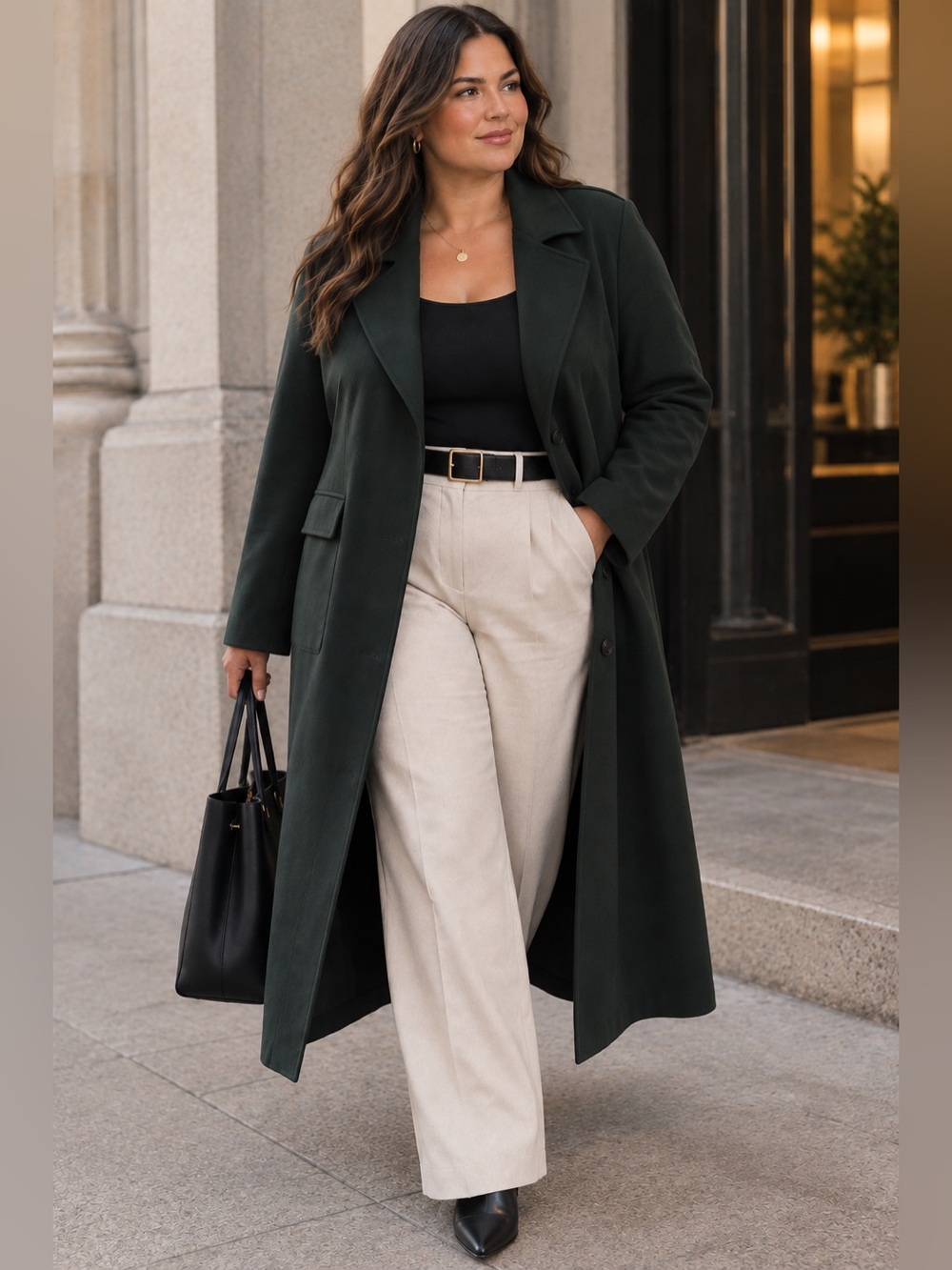 London Fog Dark Green Long Single-Breasted Trench Coat